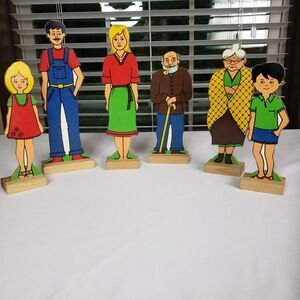 Vintage Guidecraft 6 pc Wedgie Wooden Family Kids Roleplay Figures Toys Dolls